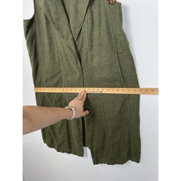 Anthropologie By Anthropologie Long-Line Vest Size Large Petite Moss Green Linen - Picture 10 of 11